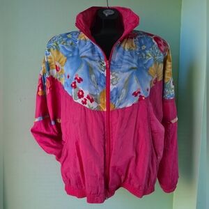 Cabin Creek Vintage 80s Floral Fuschia Pink Women's Windbreaker Jacket